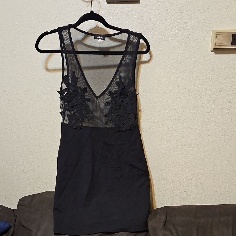 Chic Black Mesh Mini Dress